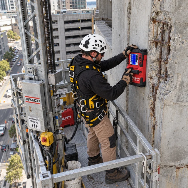 Concrete inspection from a mast climbing work platform