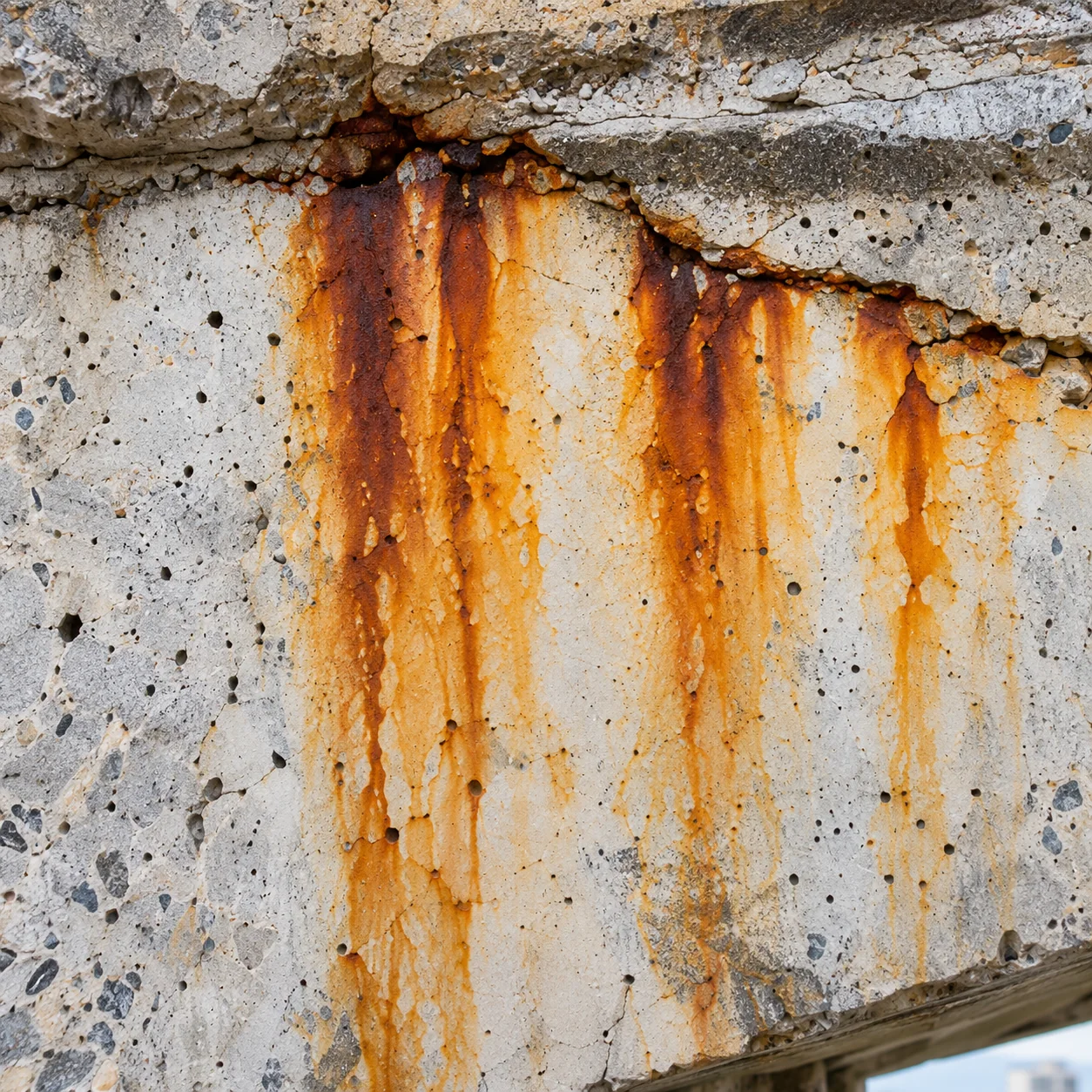 Rust Stains in deteriorated bridge concrete