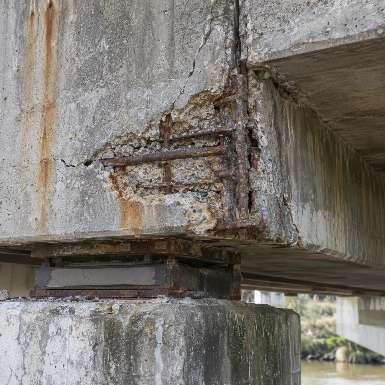 Bridge & Infrastructure Concrete Cancer Repairs Sydney 23 Damaged concrete at a road-bridge beam-end immediately above a bearing seat
