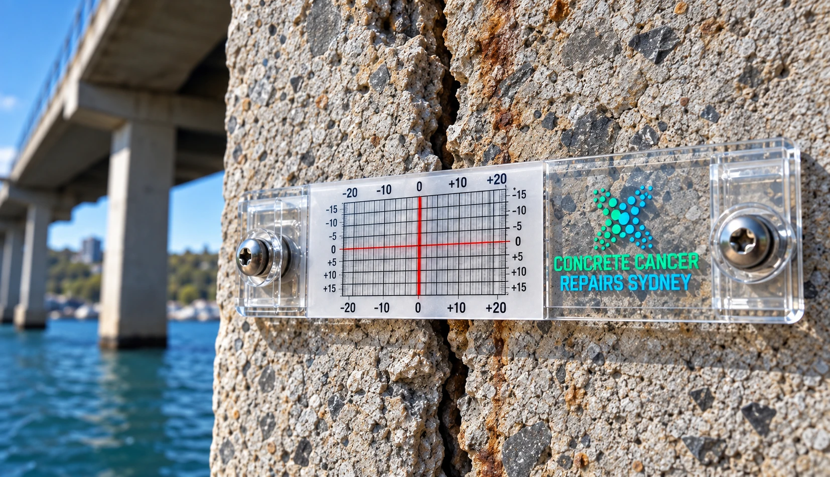 Crack gauge installed across a concrete crack