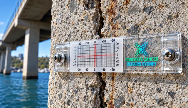 Crack monitoring gauge installed across a concrete crack