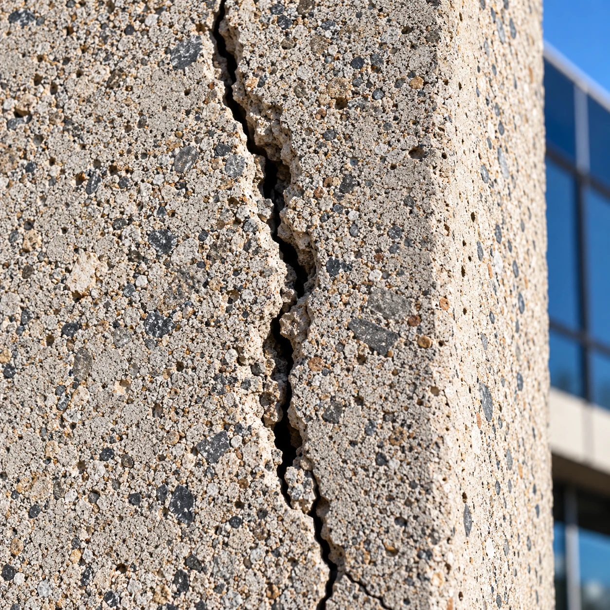 Wide open crack with visible separation in a concrete wall