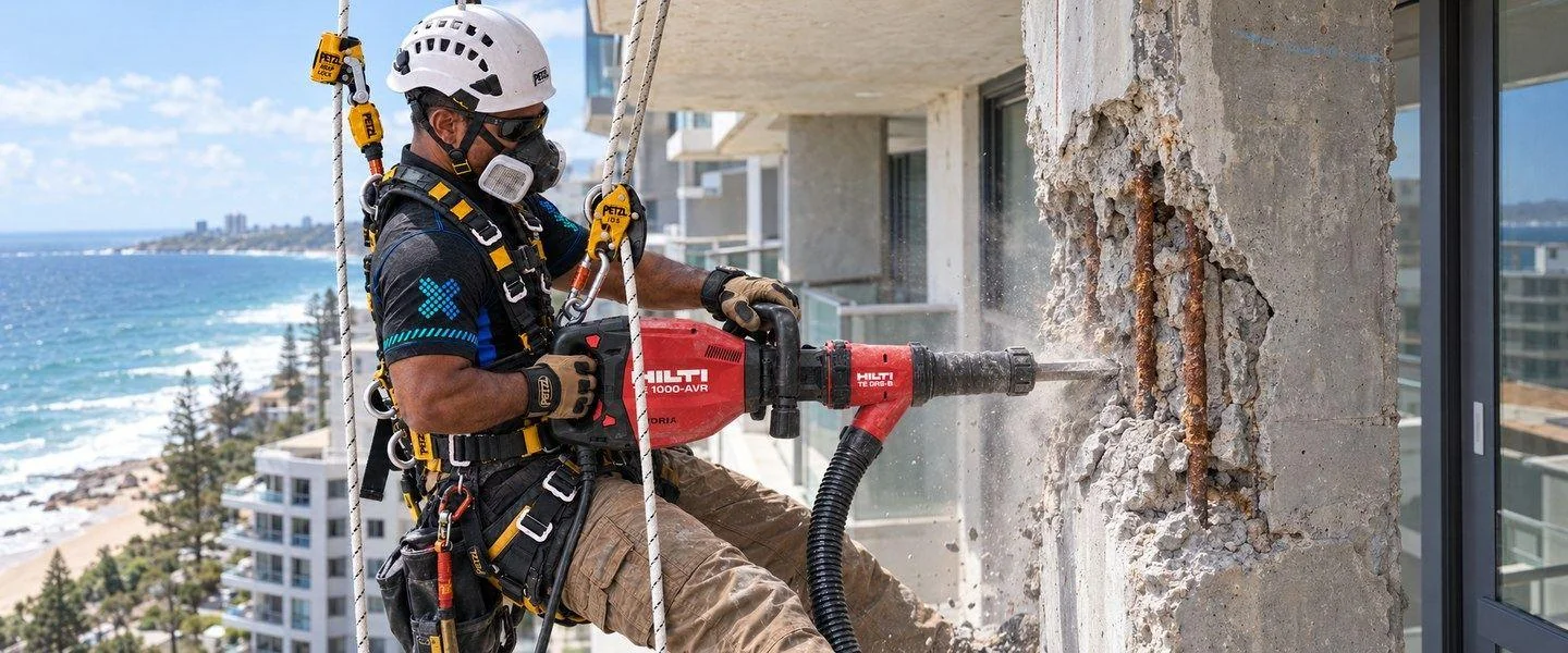 Coastal Podium & Column Repairs — before repairs