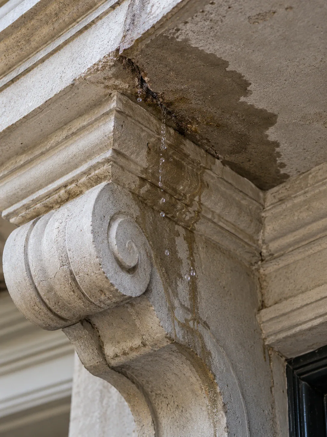 Water ingress on an older heritage concrete structure