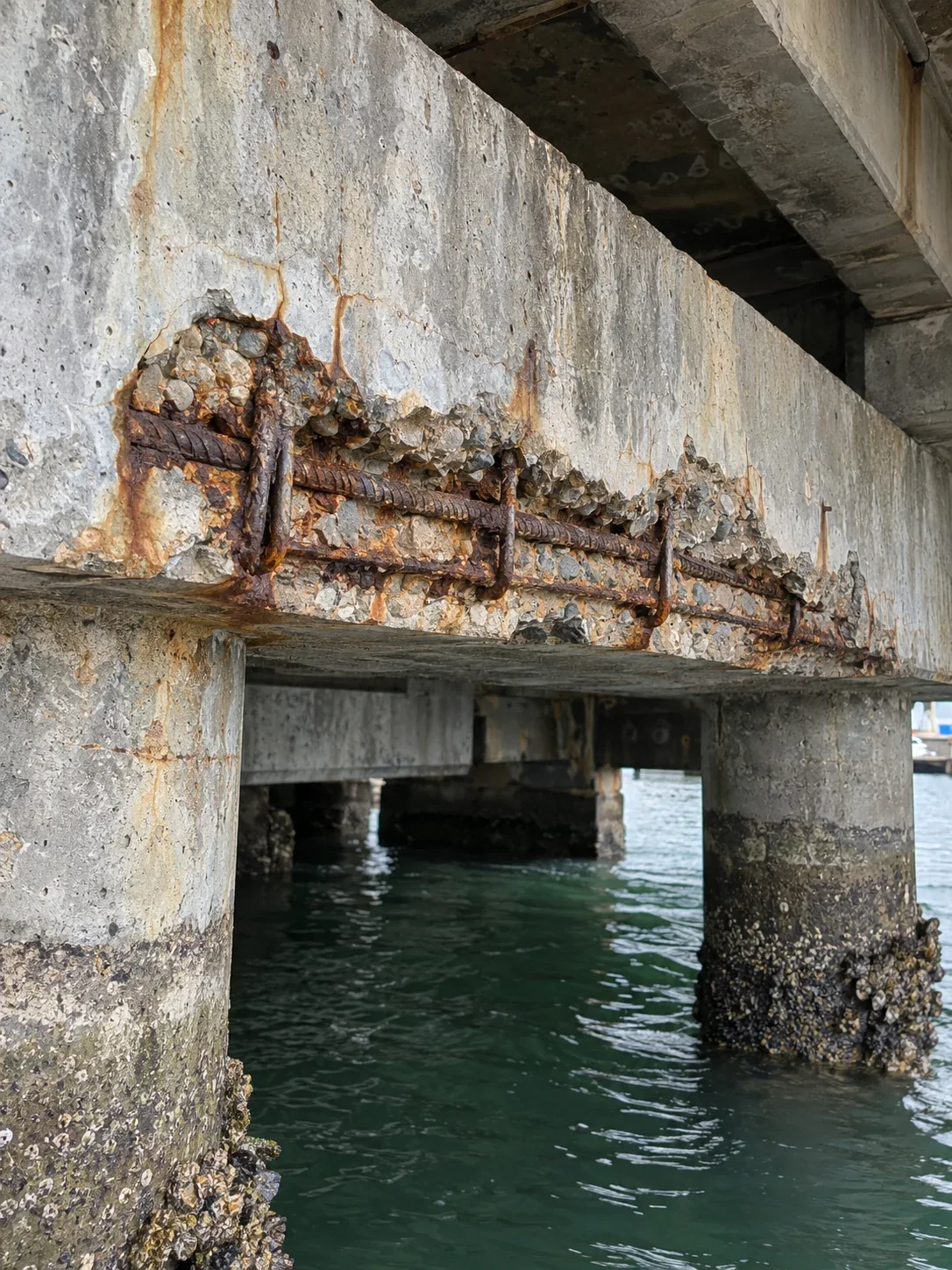 Daylight view of Headstocks and supporting beams with exposed reinforcement