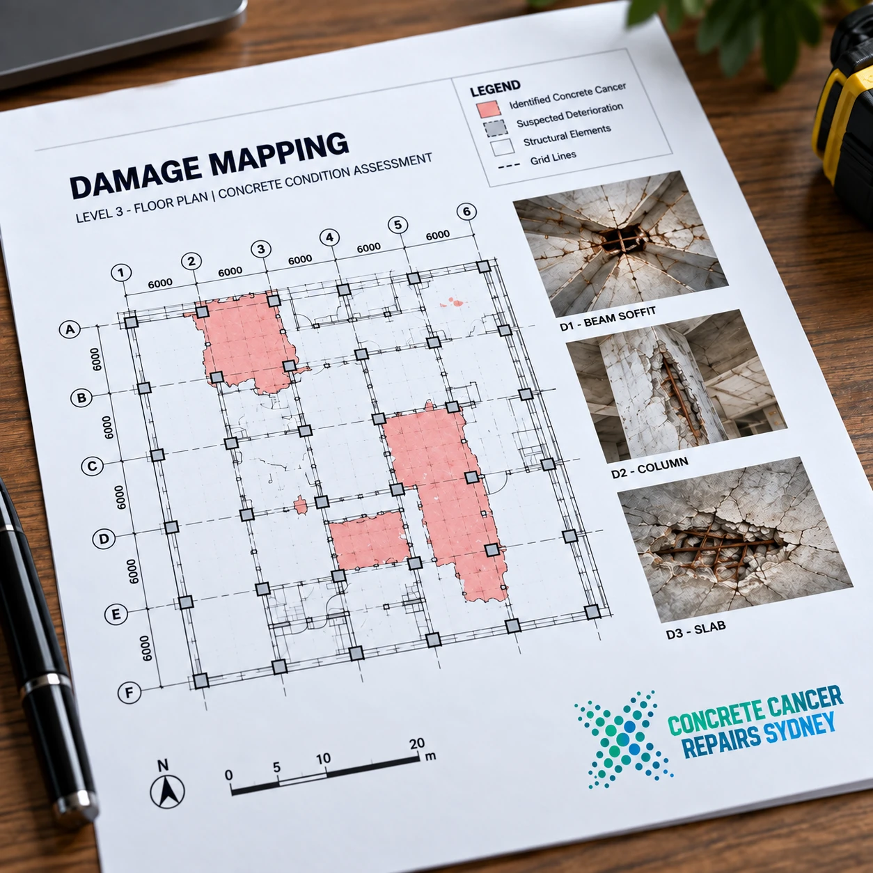 Concrete damage mapping plan