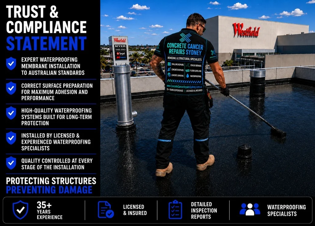 Waterproofing Membrane Installation 10 Waterproofing Sydney - Trust & Compliance Statement - Concrete Cancer Repairs Sydney